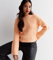 New Look Petite Coral Ribbed Knit Crew Neck Long Sleeve Jumper